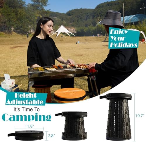 19.7” Heavy Duty Collapsible Stool with Cushion - Portable, Foldable Camping Stool for Adults, Max Capacity 1000lbs