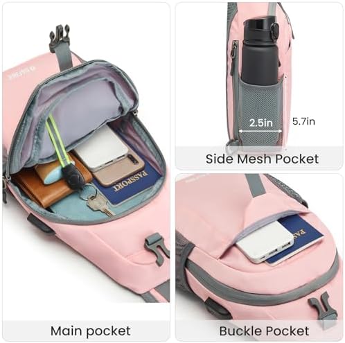 G4Free Sling Bag RFID Crossbody Sling Backpack with USB Charging Port, Travel Hiking Daypack Shoulder Chest Bag for Women Men(Pink)