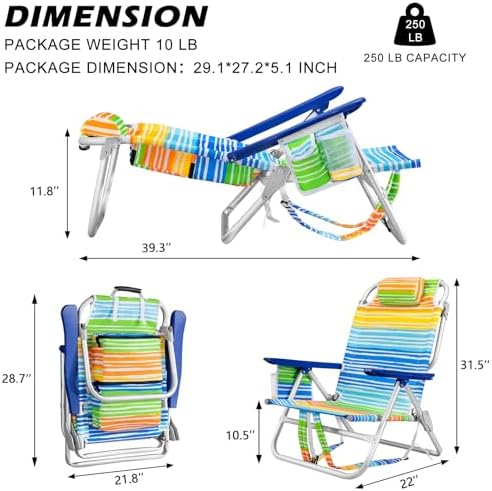 Rainbow Beach Chair for Adults | Folding | Heavy Duty | Adjustable Lay Flat, Lightweight | Outdoor