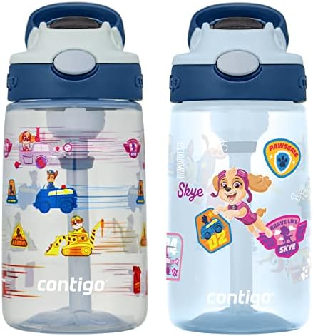 Contigo Paw Patrol Kids 14oz Plastic Water Bottles Aubrey Design with Spill-Proof Lid Silicone Straw 2-Pack Convenient for Travel/Home/School Use Dishwasher Safe