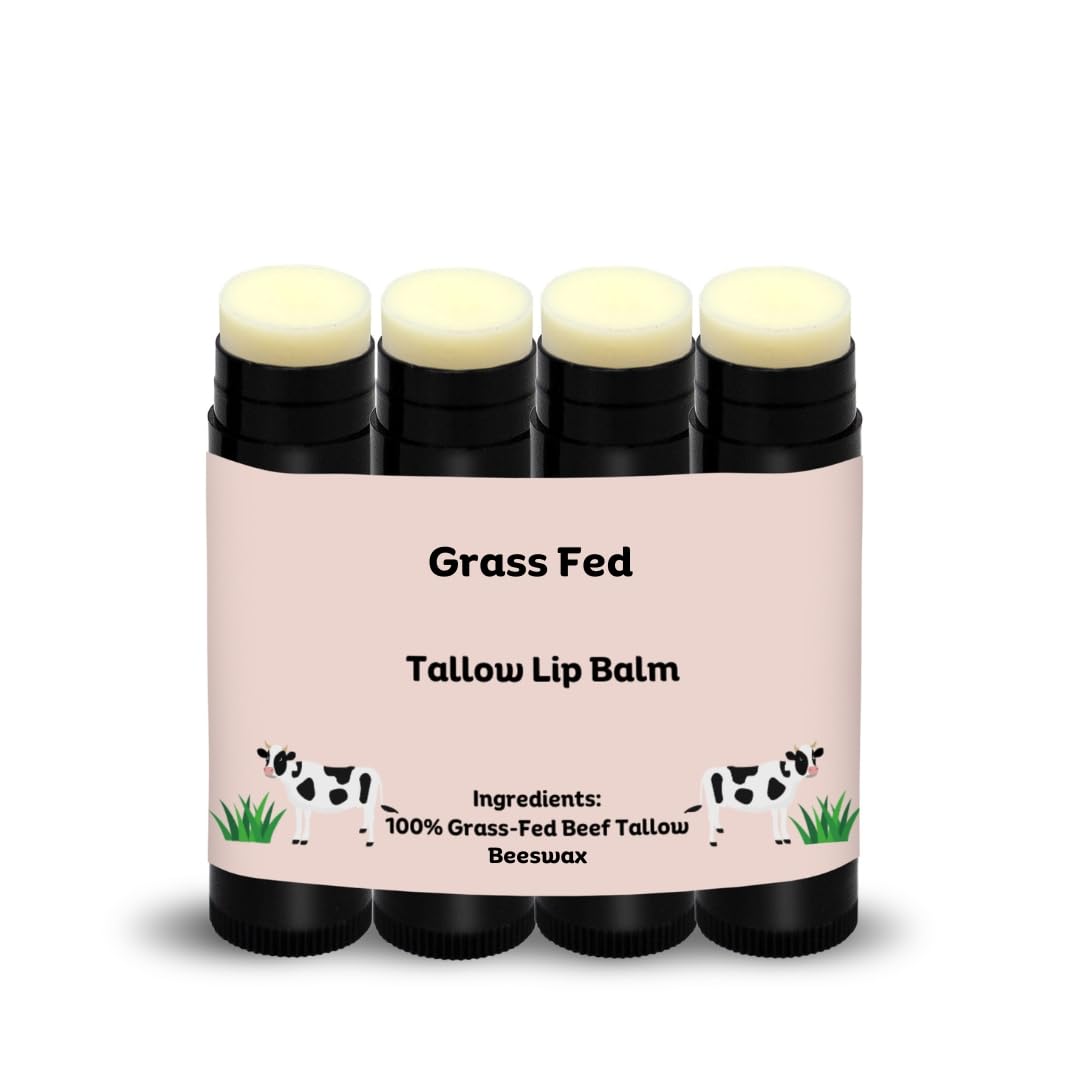 Beef Tallow Lip Balm 100% Grass Fed & Organic, Animal Based Skincare, Carnivore Beauty, Natural Hydrating (4 Pack), Black