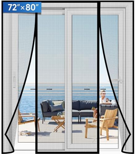 Magnetic Screen Door Upgraded PET Mesh Stronger Than Fiberglass and Polyester,Hands Free,Keeps Bugs Out,Pet & Kid Friendly,Suitable for Sliding Door,Large Patio Door and French Door-72''x80''