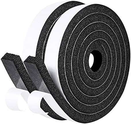 fowong Weather Stripping 1" W X 1/2" T, Open Cell Adhesive Foam Tape Maximum Compression Shock Buffer Air Conditioning Rubber Foam Strip, 2 Rolls X 6.5 Ft