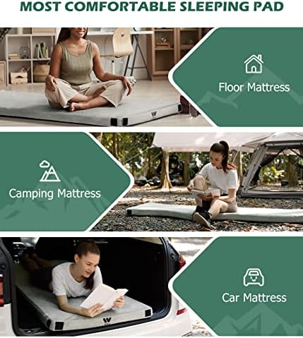 Willpo CertiPUR-US Memory Foam Camping Mattress with Travel Bag and 2 Interchangeable Covers, Lightweight Portable Sleeping Pad for Tents, Guest Beds, Home