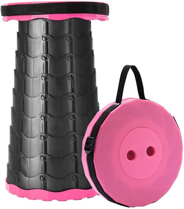 Upgraded Foldable Stool Thickened, Portable Collapsible Stool Retractable Stool for Fishing, Hiking Tours, BBQ, Parties, Outdoor Activities(Pink)