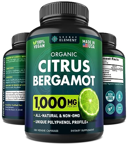 SECRET ELEMENT Citrus Bergamot Extract 1000mg - Organic Citrus Bergamot Supplement for Heart, Immune System Support, and Healthy Aging - Pure, Vegan Bergamot Capsules