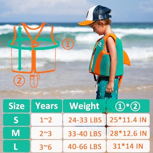 Pottwal Swim Vest for Kids - Swim Jacket for 1-2 Years (24-33LBS) - Buoyancy Aid Made of Neoprene & EPE - with Adjustable Crotch Strap