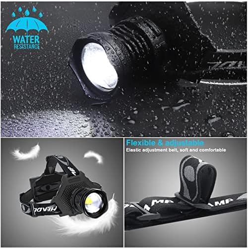 BUD K LED Headlamp USB Rechargeable, Head Lamp XHP70 Super Bright 6000 High Lumen with 5 Modes, Batteries Included, Zoomable, Waterproof Headlight for Camping Hunting Running Fishing Biking