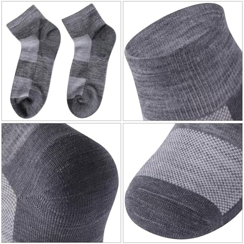 Merino Wool Ankle Socks, Men's Women's 90% Wool Athletic Thin Running Moisture Wicking Socks, 3 Pairs