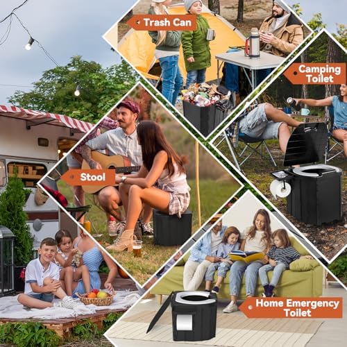 Portable Camping Toilet Upgraded Soft Camp Toilet Seat with Paper Holder- Travel Potty Perfect for Emergency Preparedness, Backcountry, Car, Boat, Road Trips. (BLACK)