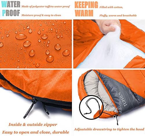 tuphen- Sleeping Bags for Adults Kids Boys Girls Backpacking Hiking Camping Microfiber Liner, Cold Warm Weather 4 Seasons Indoor Outdoor Use, Lightweight & Waterproof