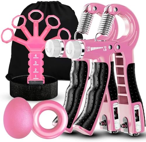 Grip Strength Trainer(5 Pack) with Finger Exerciser, Hand Grip Strengthener, Finger Stretcher,Grip Ring & Stress Relief Ball for Muscle Building and Injury Recover with Carry Bag