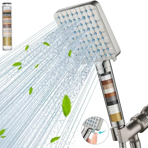 Cobbe Filtered Shower Head with Handheld, High Pressure 6 Spray Mode Showerhead with Filters, Water Softener Filters Beads for Hard Water - Remove Chlorine - Reduces Dry Itchy Skin, Brushed Nickel