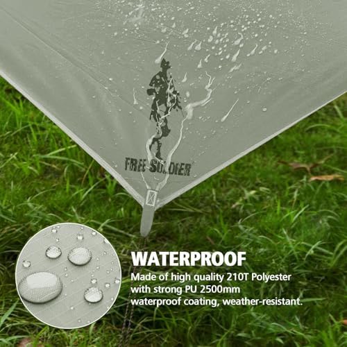 FREE SOLDIER Green 10x10.5ft Waterproof Polyester Camping Tarp with UV Protection, Ideal for Camping, Backpacking, and Hiking