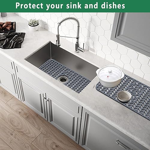 GUUKIN Sink Protectors for Kitchen Sink 19x13 & 24x12.5 & 13x11 & 26x14 & 28x14 & 29x15, Large Silicone Mats Grid for Bottom of Farmhouse Stainless Steel (24x12.5 with 3 Reserved Holes)