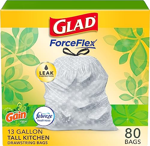 Glad Tall Kitchen Trash Bags 13 Gallon, Gain Original Garbage Bags, Odorshield with Drawstring, 80 Count