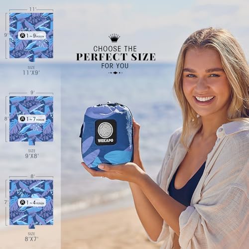 WEKAPO Beach Blanket Waterproof Sandproof Oversized, Extra Large Beach Mat Sand Free, Lightweight & Compact Sand Free Mat with 6 Stakes & 4 Corner Pockets