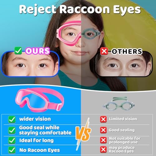 Vvinca Kids Goggles with Comfort Fabric Strap, Kids Swim Goggles Wide View Anti-Fog/UV No Leaking Swimming Goggles for 3-14
