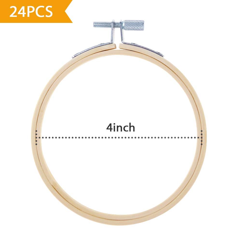 Caydo 24 Pieces 4 Inch Embroidery Hoops Bulk Wholesale Cross Stitch Hoop Ring for Embroidery, Art Craft Handy Sewing and Christmas Decoration