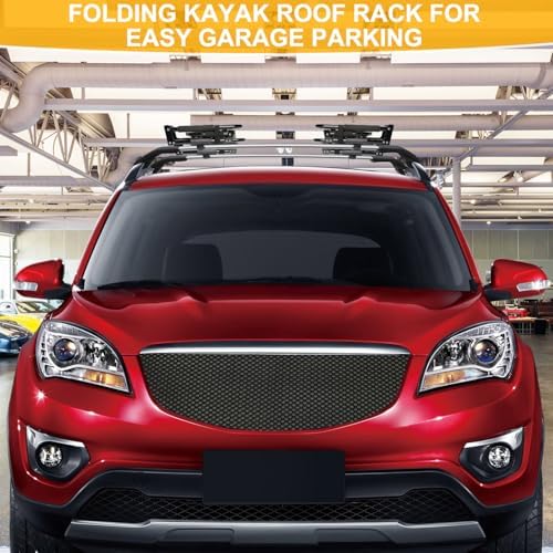 Folding Kayak Roof Rack 2 Pairs, 4pcs J-Bar Car Roof Racks for Kayak, Canoe, Paddle Boards, Skiboard, Surfboard, Foldable Kayak Roof Carrier for Car, SUV, Truck, Black (Folding Kayak Rack)