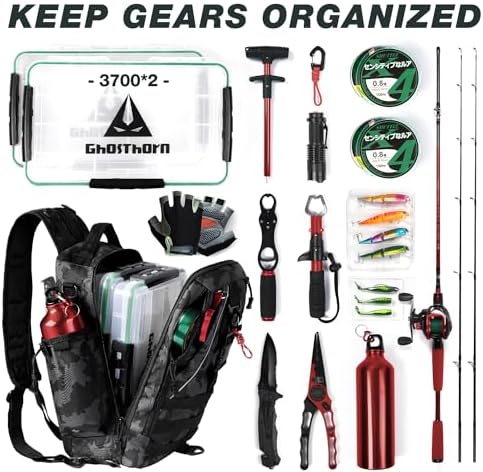 Ghosthorn Fishing Backpack with Rod Holder - Tackle Sling Bag - Fly Fishing Gifts for Men and Women