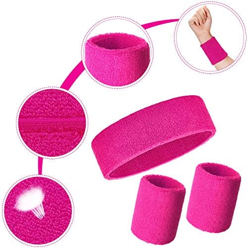 Bememo 6 Pcs Neon Sports Sweatbands Set Paris Sports Competitions Sweatbands 2 Headband 4 Wristbands Breathable Terry Cloth Athletic Bands for Basketball Tennis Costumes Cosplay