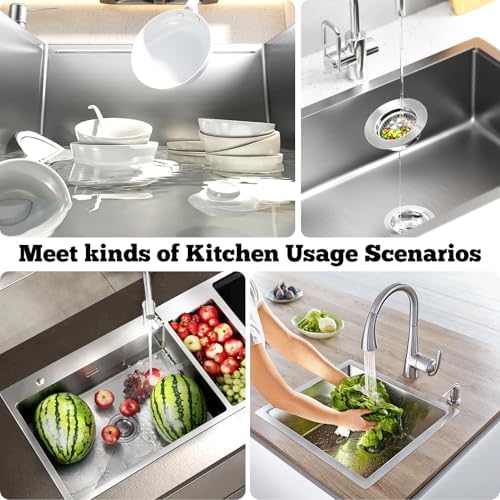 Upgraded 3 in 1 Kitchen Sink Drain Strainer Stopper, Brushed Stainless Steel SUS 304 Pop Up Sink Drain Stopper for Standard 3-1/2 Inch Drain Anti-Clogging Odor Prevention