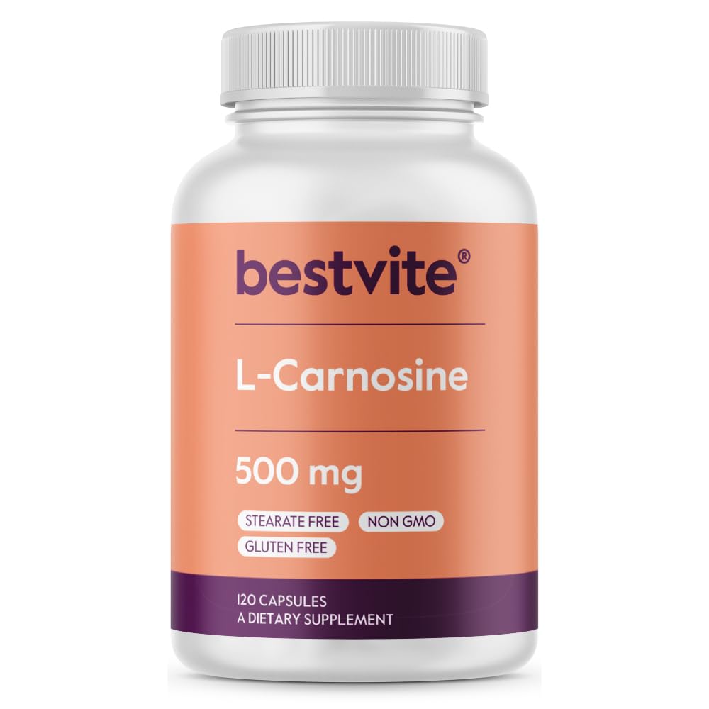 BESTVITE L-Carnosine 500mg per Capsule (120 Capsules) No Fillers - No Stearates - Non GMO - Gluten Free