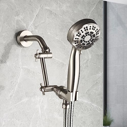 Brushed Nickel Shower Extender Arm, Height & Angle Adjustable with Unique Locking Gear, 5 Inch Anti-Leak Arm