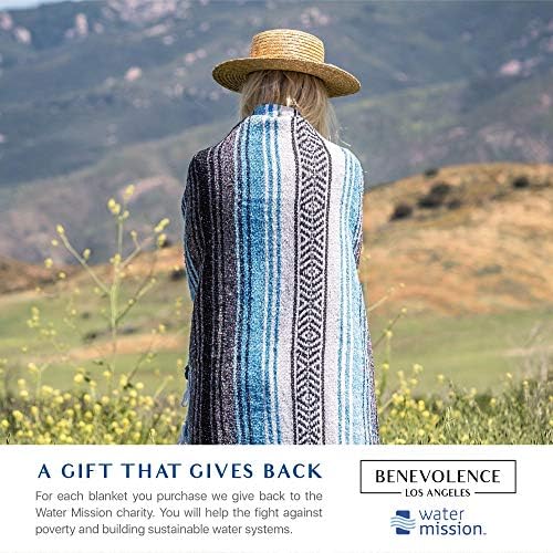 Benevolence LA Authentic Handwoven Mexican Blanket | Yoga Blankets, Outdoor, Picnic, Beach, Camping | Equestrian Saddle | Serape 50x70 inches - Sky Blue, Pack of 1
