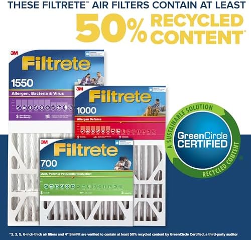 Filtrete 20x20x4 AC Furnace Air Filter, MPR 1550, MERV 12, Fits Lennox & Honeywell, Allergen, Electrostatic Air Cleaning Filter, 4-Pack (actual size 19.88 x 19.88 x 4.31)