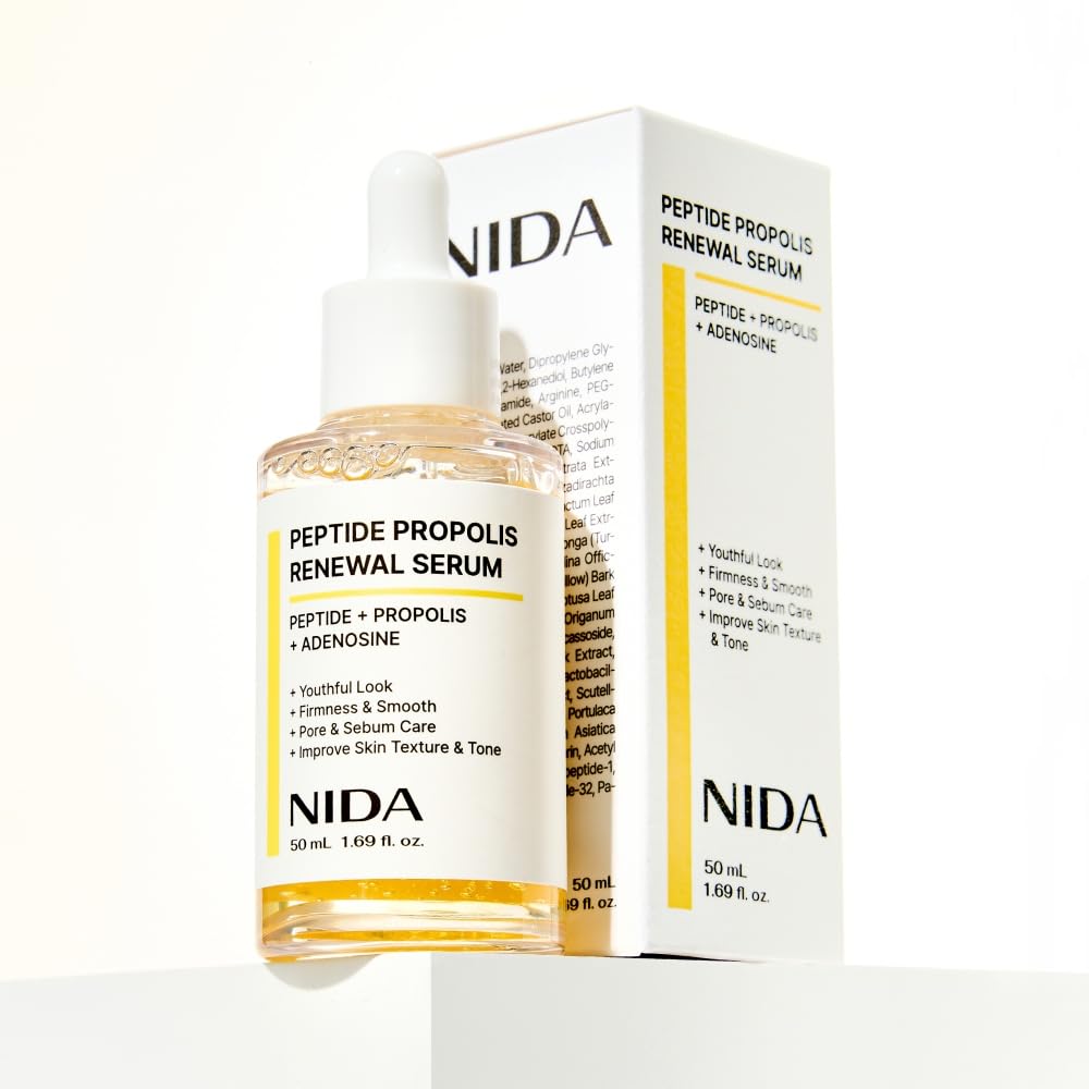 NIDA Peptide Propolis Renewal Serum | Peptide Complex, Propolis Extract, Adenosine | Youthful Look, Wrinkles, Fine Lines, Pore & Sebum Care | 1.69 fl.oz., 50ml (Old)