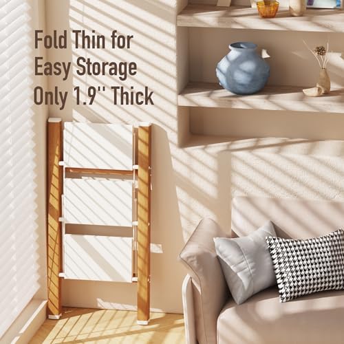 3 Step Lightweight Aluminum Folding Ladder, Portable Step Stool with Wide Anti-Slip Pedals, 330 lbs Capacity for Home,Cleaning Tasks(White&Woodgrain)