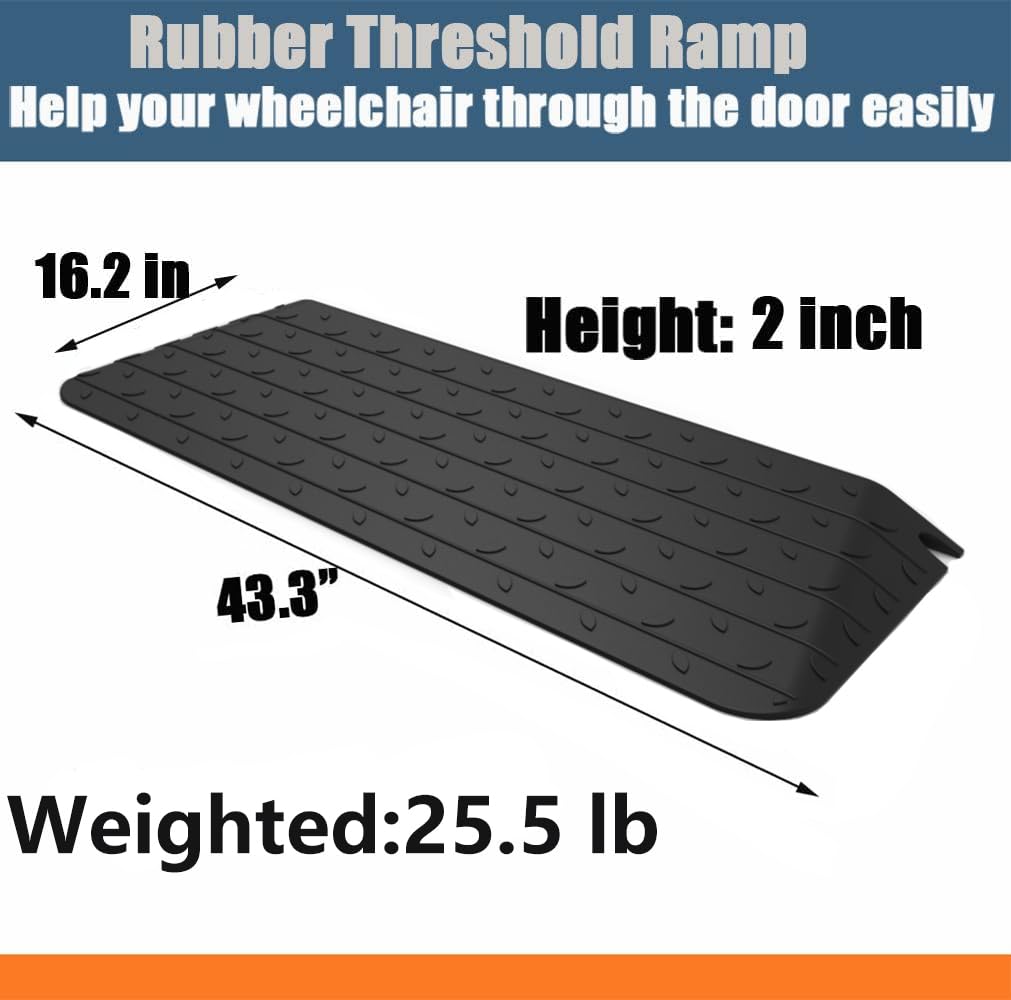 BESEA 2" Rise Rubber Threshold Ramp Wheelchair Ramp for Home Doorways 3.6 Feet Long 2200lbs Load Capacity Power Scooter Ramp