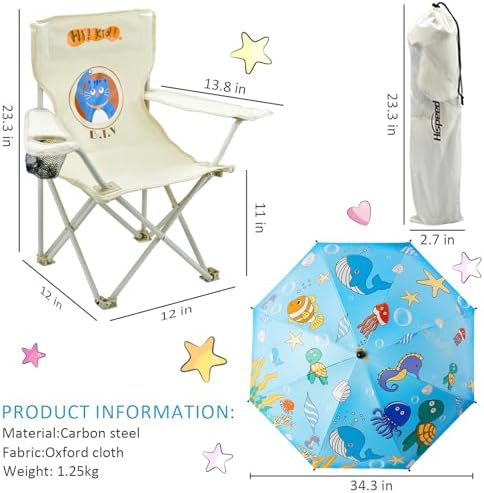 Kids Beach Folding Camping Chair - Kids Camping Chair with Outdoor Umbrella - Lightweight and Sturdy - for Beach Outdoor Camping Picnic (Blue)