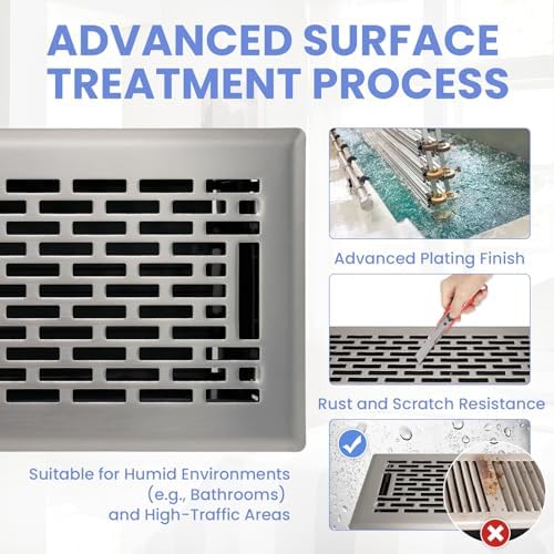 4x10 Inches Heavy Duty Walkable Floor Register - Easy Adjust Air Supply Lever Decorative Floor Vent Covers - Boston Design Vent Covers for Home - Satin Nickel