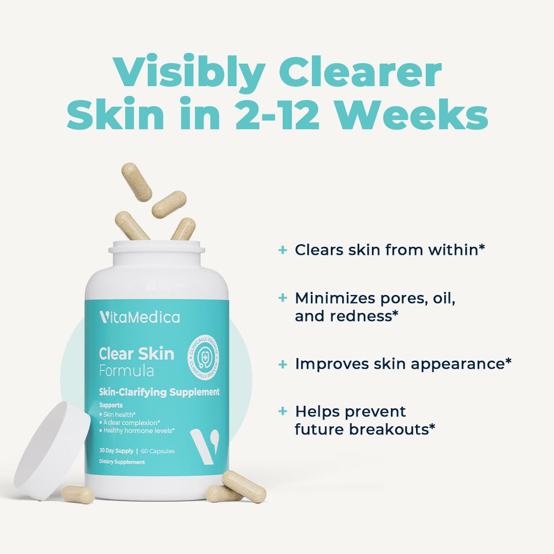 VitaMedica Clear Skin Vitamin Formula | Noncystic Acne Supplement for Skin Clearing | Breakout Treatment for Women and Men | Vitamins A, C, E, Selenium, Chromium, and Zinc for Skin Health | 2 Pack