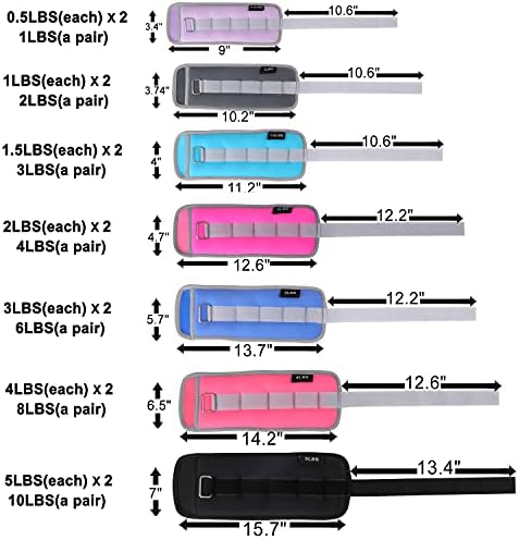 Ankle Weights A Pair of 1/2/3/4/6/8/10/12/20 LBS Wrist Leg Arm Weights for Women Men kids child with Adjustable Straps, Strength weighted for Physical Therapy Running Walking Fitness Gym Workout