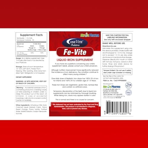 Pediatric FE-Vite Drops | Liquid Iron Supplement | 50ml, 1.66 Fl Oz (Pack of 1)