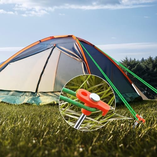 CHERAINTI Tent Stakes, 22 Pcs Heavy Duty Metal Stakes for Ground with Storage Bag, 9.84 Inch Galvanized Non-Rust Camping Tent Pegs Ground Spikes for Camping Tarp Garden Hiking, Orange