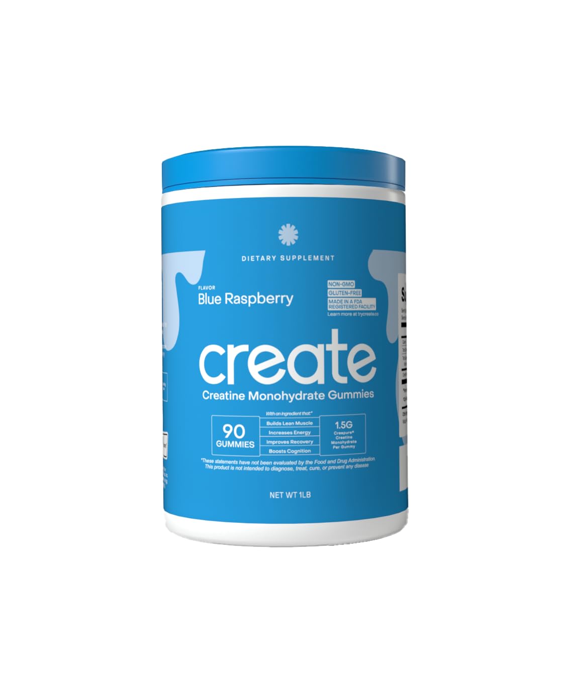 Create Creatine Monohydrate Gummies for Men & Women, Boost Focus, Strength, and Endurance, Anti-Melting Formula, Vegan, Gluten-Free, Non-GMO, 1.5g of Creatine per Gummy (Blue Raspberry, 90 ct)