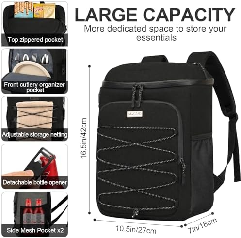 Cooler Backpack Insulated Leak Proof 30 Cans for Men Women,Waterproof Soft Cooler Bag,Lightweight Ice Chest Lunch Backpack for Beach Camping Picnic Travel Worksite Fishing