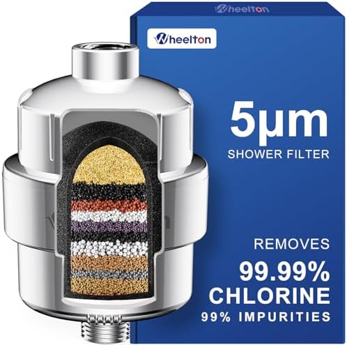 Wheelton Shower Filter - Upgraded Compressed Carbon Shower Head Filter for Hard Water, Remove Chlorine Fluoride, Heavy Metals, Chemicals to Revitalize Dry Itchy Skin Vitamin C Shower Water Filter
