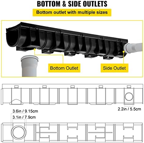 VEVOR Trench Drain System with Plastic Grate, 5.9x5.1-Inch HDPE Channel Drainage for Garden, Driveway - 6 Pack
