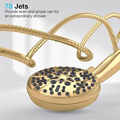 Gold Shower Head with Handheld High Pressure – The High Flow Rain Showerhead with Extra 60" Long Hose and Adjustable Overhead Brass Holder Anti-Clog Silicone Nozzles – Upgrade your Luxurious Bathroom