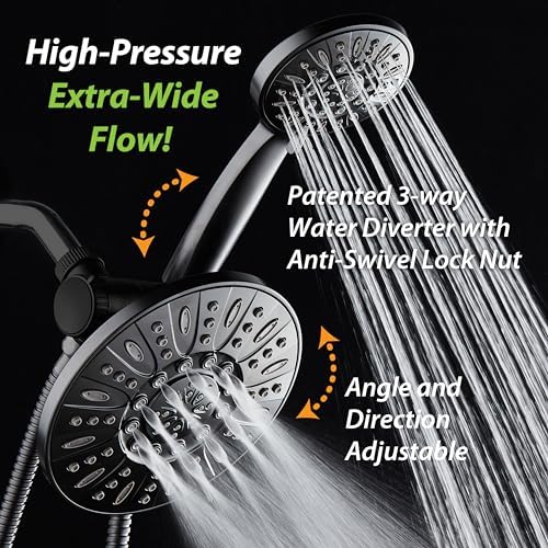 AquaDance for California - 7" Premium High Pressure 3-Way Rainfall Combo for Best of Both Worlds - Luxury 6-Setting Rain Showerhead and Hand Held Shower Separately or Together - Matte Black Finish