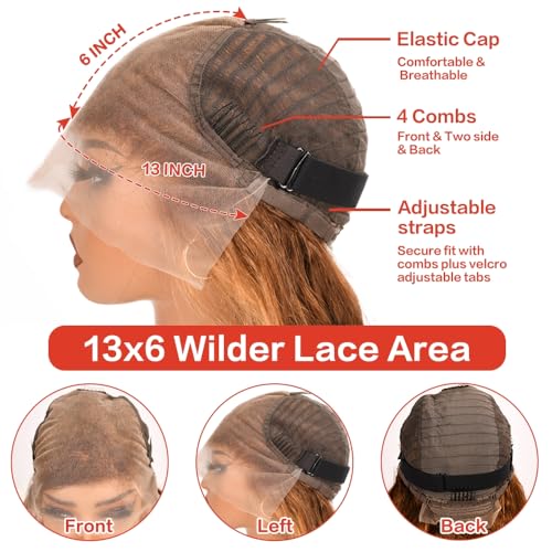 30inch Highlight Ombre Lace Front Wig Human Hair 13x6 HD Honey Blonde 4/27 Deep Wave Lace Front Wigs Human Hair 200 Density Glueless Wigs Human Hair Pre Plucked with Baby Hair