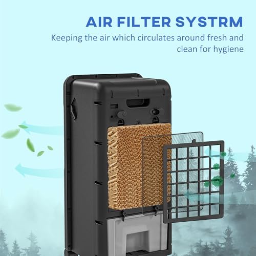 HOMCOM 32" Evaporative Air Cooler, 60° Oscillating, 3-In-1 Ice Cooling Fan, Portable Swamp Cooler with Humidifier, Water Tank for Home Office, 3 Modes, 3 Speeds, 12H Timer, Remote, Black