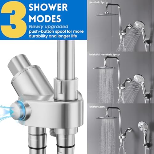 Dual Shower Head Combo, 8'' High Pressure Rain Shower Head with Handheld Spray, 6 Settings Handheld Showerhead, 15" Height Adjustable Slide Bar, Angle Adjustable, Chrome Polished