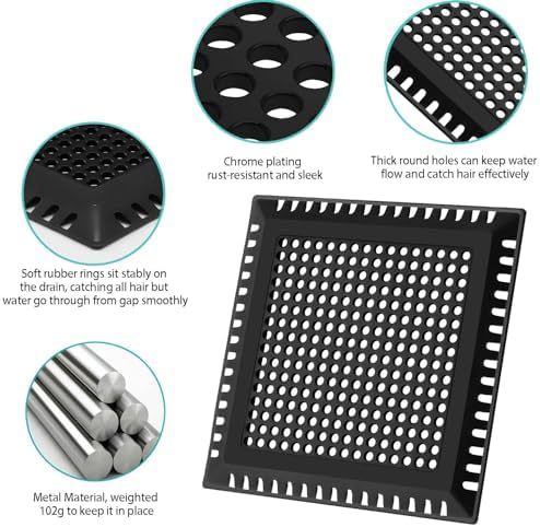 Drain Hair Catcher/Drain Strainer/Square Shower Drain Cover for Bathroom Floor Drain, Stainless Steel and Silicone Hair Stopper (Patented Product)